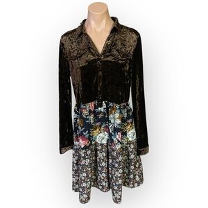 Oddy Women’s Medium Brown Crushed Velvet Floral Dress